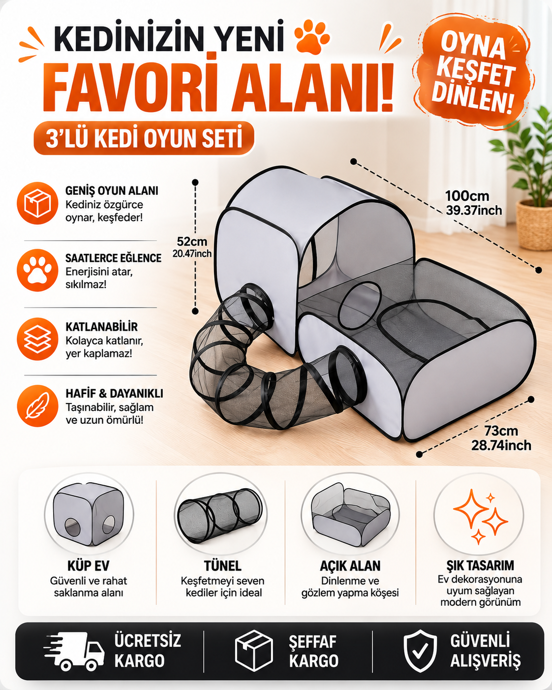 TrendReyon 3'lü kedi oyun seti